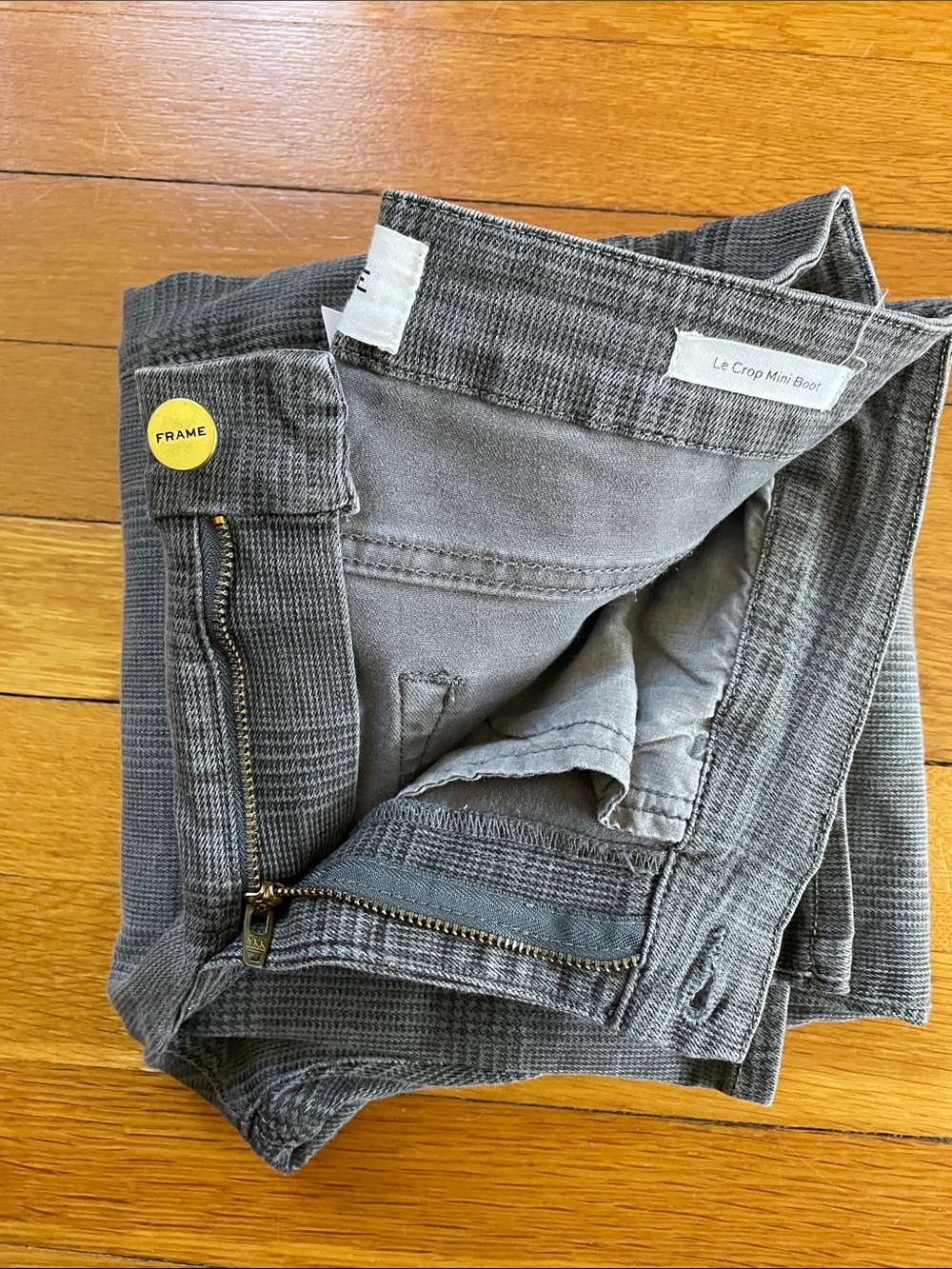 FRAME // Le Crop Mini Boot Washed Grey Plaid Stretch Jeans Cropped  Denim - Picture 11 of 13